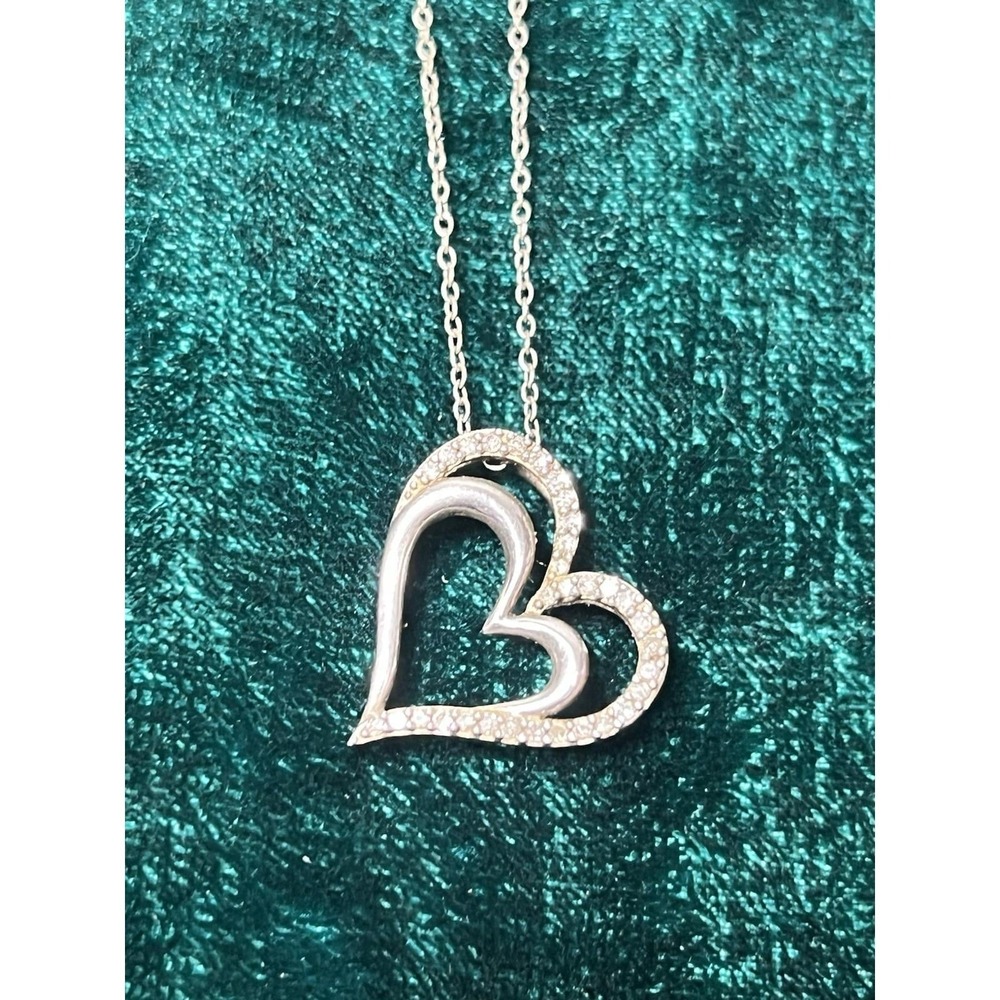 Vintage 90s Sunstone Imports Sterling 925 And CZ Heart Pendant 925 Italy Chain
